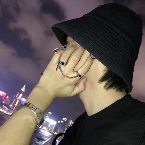 Korean ins Internet celebrity disco chain cross combination ring female punk hip-hop one-piece ring male fashion