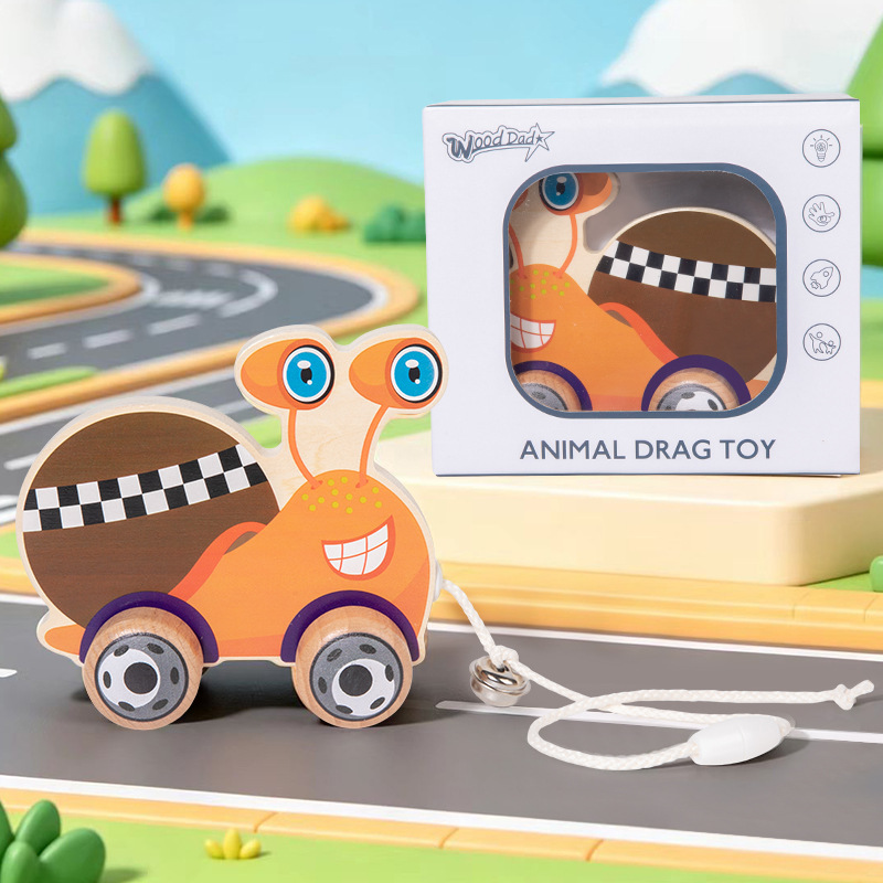 Niño pequeño para niños arrastre juguete Pull-and-play trolley imagen de dibujos animados cocodrilo cachorro madera Pull-Line Walker