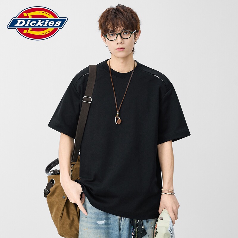 Dickies Special Edition Short-Sleeve T-Shirt for Men, Summer New Design with Distressed Details, Solid Color, Round Neck, Japanese Retro Style