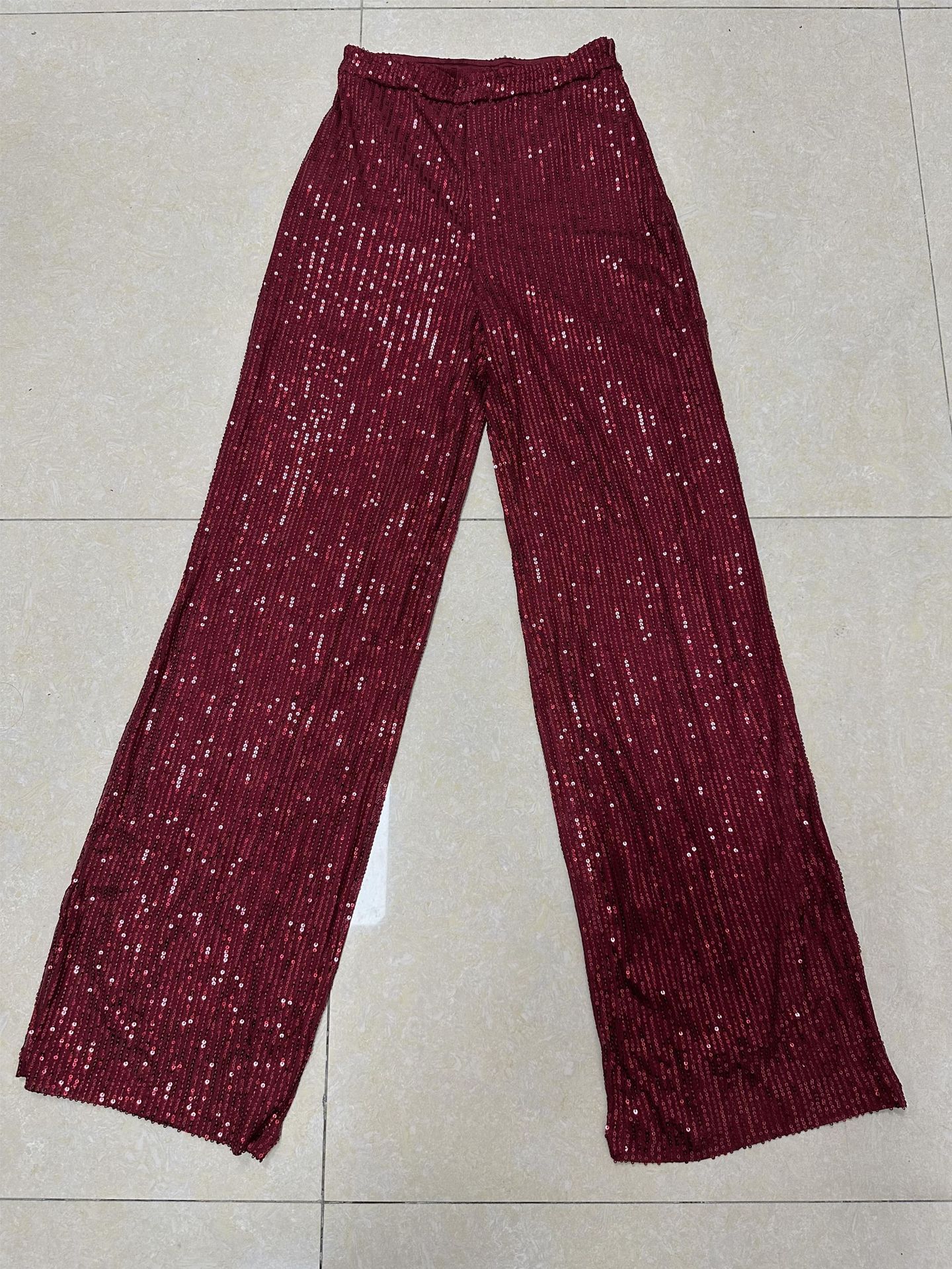 280g Weight Full Length Pants Length Spandex, Polyester Fabric Type High Waist Waist Line Casual Pants Pants Type High Elasticity Elasticity Party, Street Occasion Comfort Function Regular Fit Fit Type Solid Color Pattern Summer, Spring, Autumn Season Women's Gender Sequins Design Fashion Style Women's Party Street Fashion Solid Color Full Length Sequins Casual Pants 75