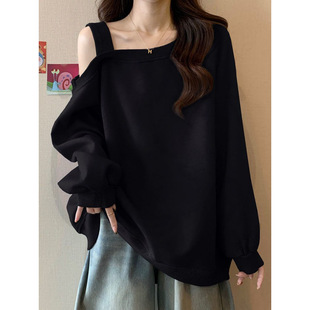 Off-Shoulder Loose Sweatshirt for Women, Spring and Autumn New Loose Slimming Plus-Size Jacket Top Trendy