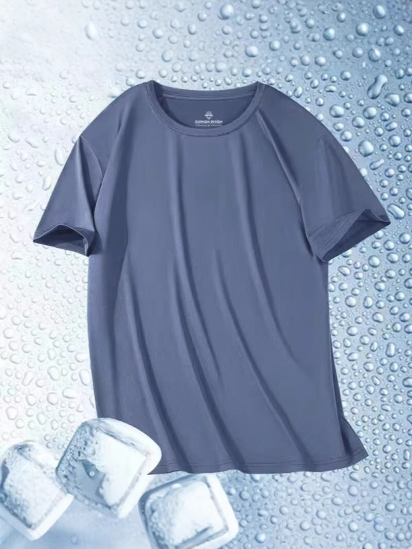 速乾性アイスシルクメッシュ半袖Tシャツメンズ夏の新しい通気性ランニングスポーツメンズ半袖紳士服T|undefined