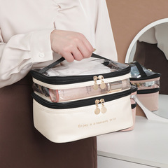 New double-layer PVC cosmetic bag, toiletry bag, portable large capacity, multi-functional portable travel skin care product storage bag