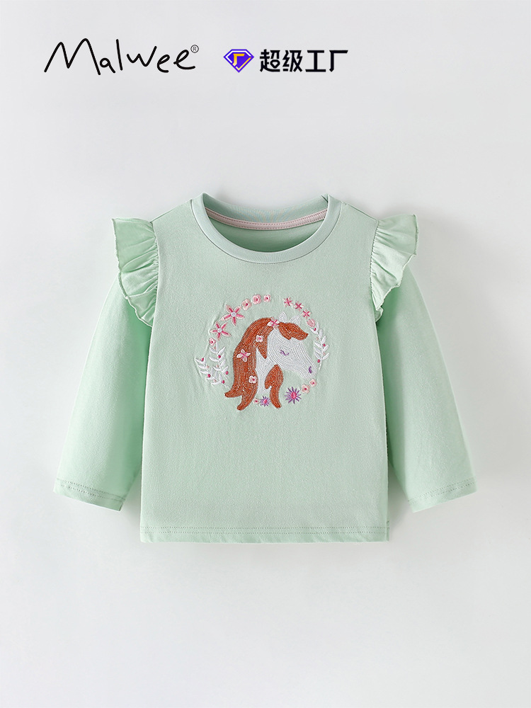 Cross-border malwee girls de manga larga otoño e invierno nuevo estilo europeo y americano para niños pequeños y medianos camiseta linda niña casual top