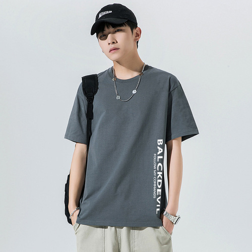 2024 New Print Short Sleeve T-shirt Men Korean Style Base Shirt Fashion Loose Summer Men's Top Trendy Cross-border