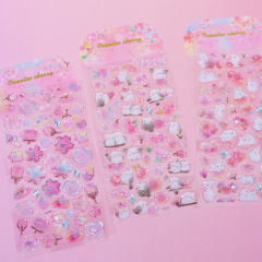 美しい桜カササギ猫クリスタル立体ステッカー子供の手作りご褒美ステッカー女の子の携帯電話フォトアルバム装飾