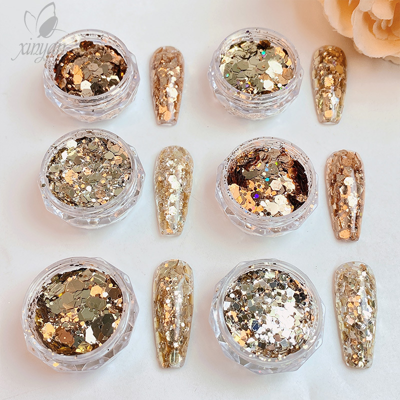 Autumn and Winter Internet Celebrity Flash Maillard Style Nail Art Sequin Powder 2024 New Golden Chestnut Brown Fragment Nail Jewelry