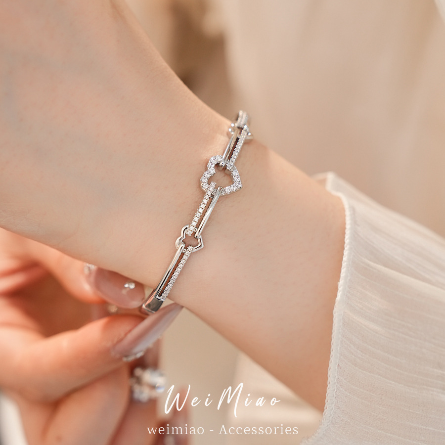 18k oro real electronite de diamante hueco amor pulsera de fijación pulsera de estilo frío personalidad joyas de nicho lujosas