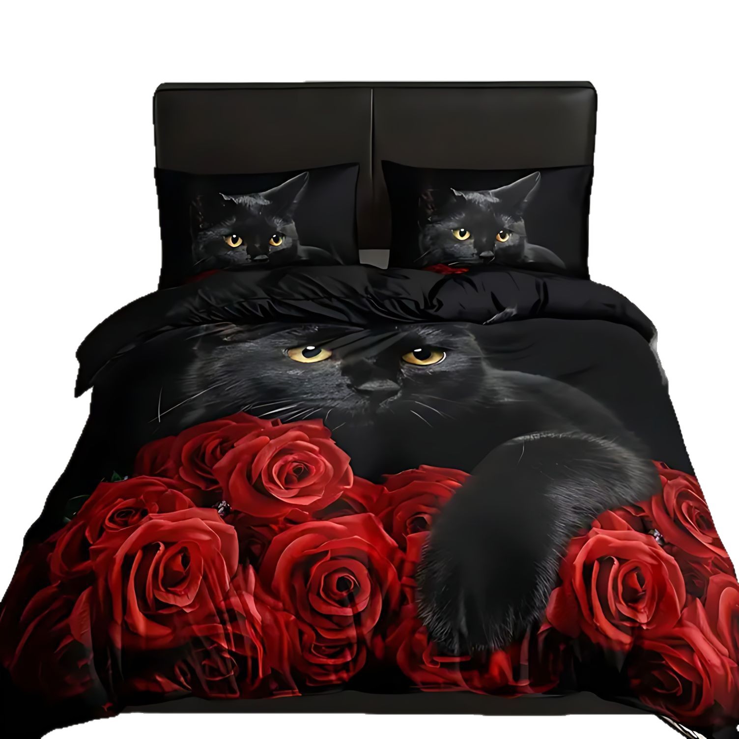 TEMU / JIT transfronterizo gato negro animal impresión digital 3D suave colcha de cama set fuente fabricante