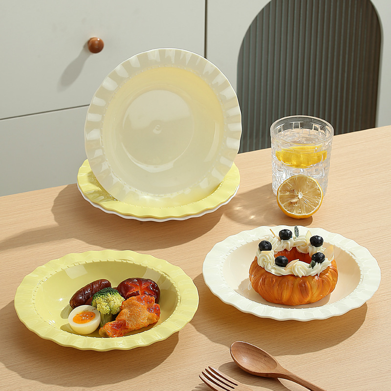 Plato de sombrero de paja de 8 pulgadas plato de pastel creativo de viento de crema PP plato de frutas caseras de porcelana de bocadillos de platos fríos más profundos