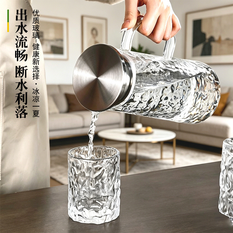 tetera de agua fría de vidrio tetera de agua fría tetera de burbujas frías resistentes a altas temperaturas domésticas almacenamiento de gran capacidad taza de agua fría tetera de tetera fría abierta