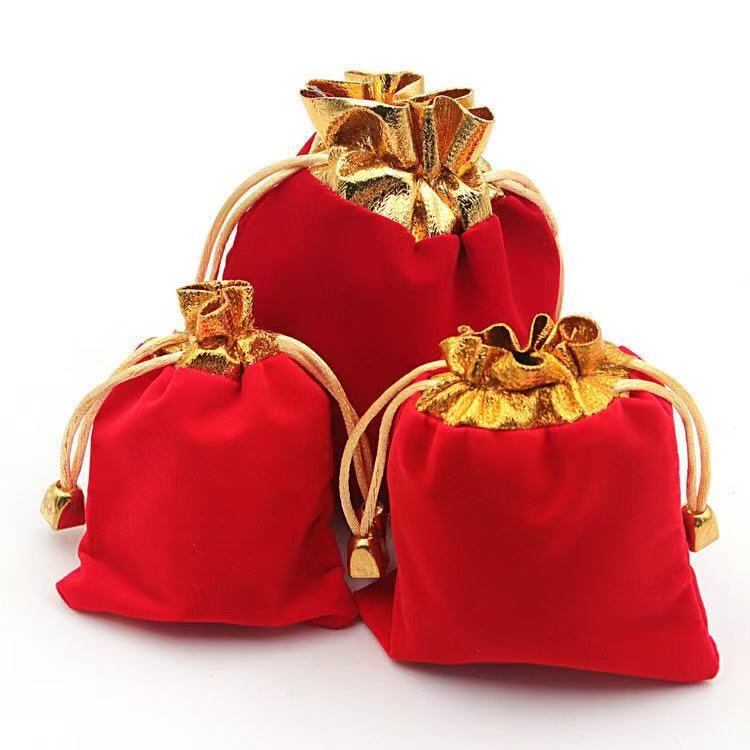 珠宝红绒布袋红色金口绒布袋首饰锦囊布袋金边带吊钟可拉伸束口袋