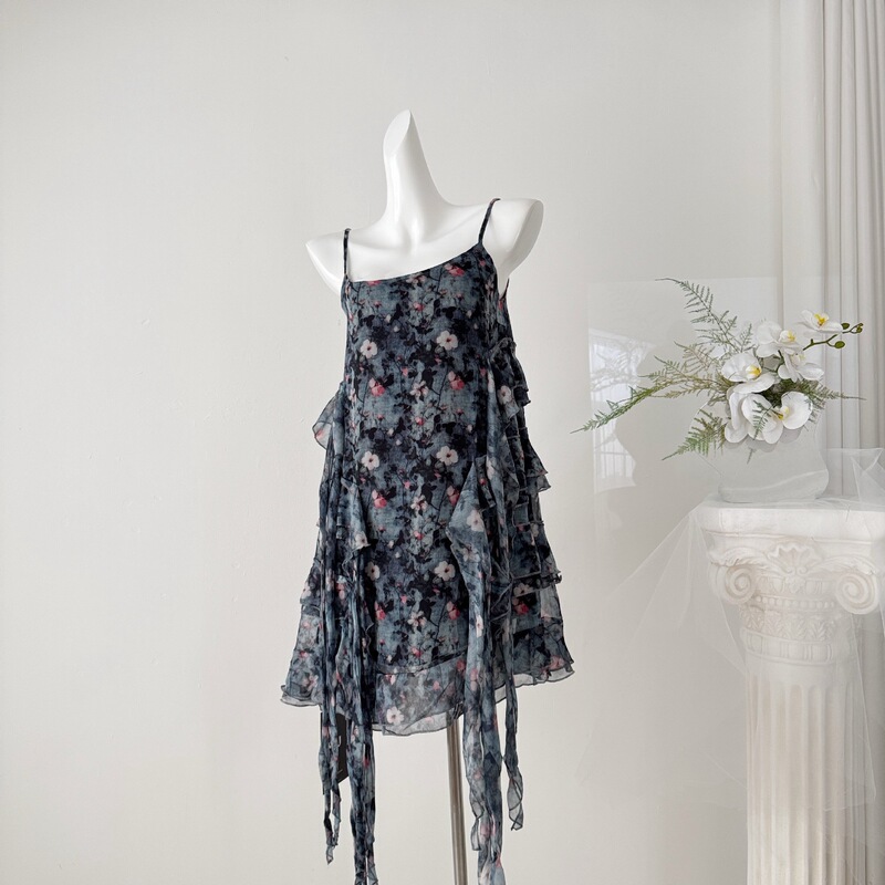 Floral Print Flowy Spaghetti Strap Dress 2026 Summer New Style Short Dress for Petite Figures