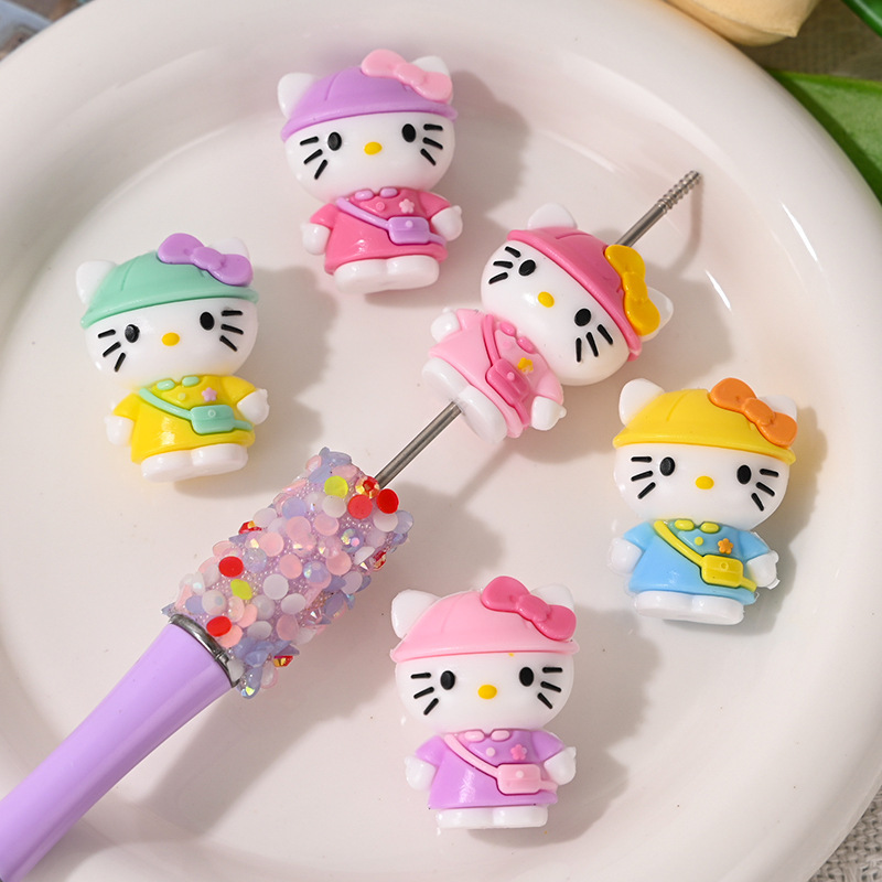 卡通换装日记kt猫橡胶珠带孔萌粒 diy手机链钥匙链饰品配件串珠笔|undefined