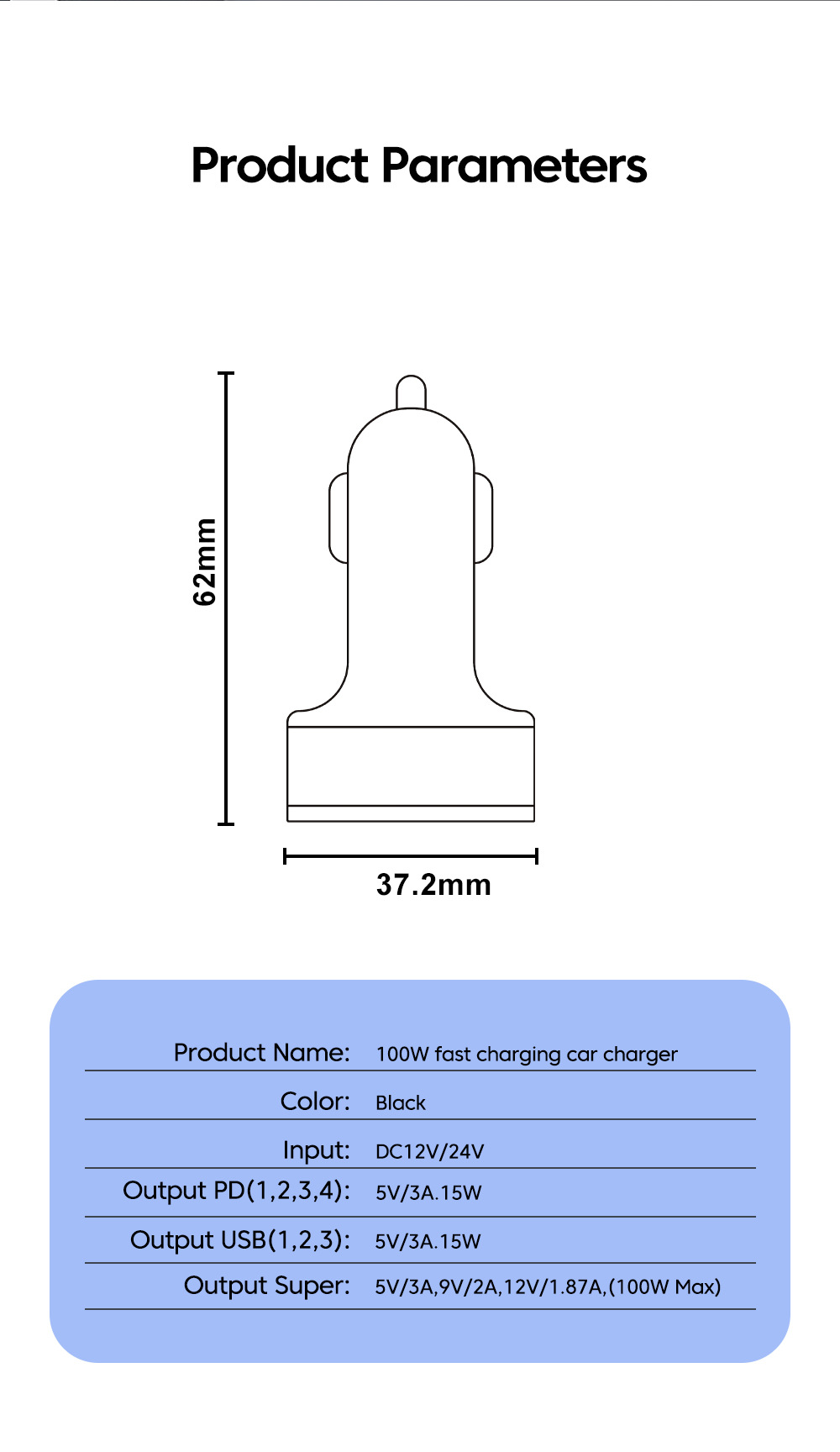 Multi-port with digital display support super fast charging 6/8 port with voltage vehicle-mounted one-to-six/8-car fast charging cross-border