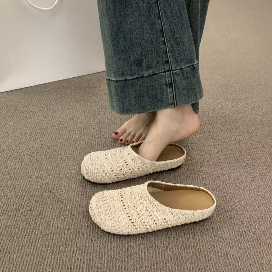 Geweven Birkenstock halve slippers voor dames, nieuwe stijl 2026, gesloten instapschoenen, platte slippers voor dames_voghion.com