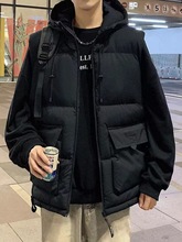 羽绒棉马甲男秋冬季加厚防寒保暖工装背心韩版带帽子坎肩马夹外套