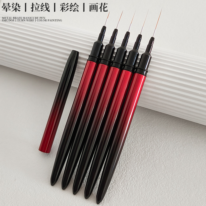 新款美甲针管拉线笔极细美甲师专用金属杆彩绘法式勾线美甲笔套装|undefined