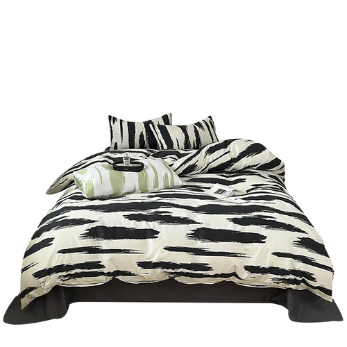 Nordic simple cotton four-piece set 2024 spring striped quilt cover Nantong 40-count cotton bed sheet quilt cover three-piece set