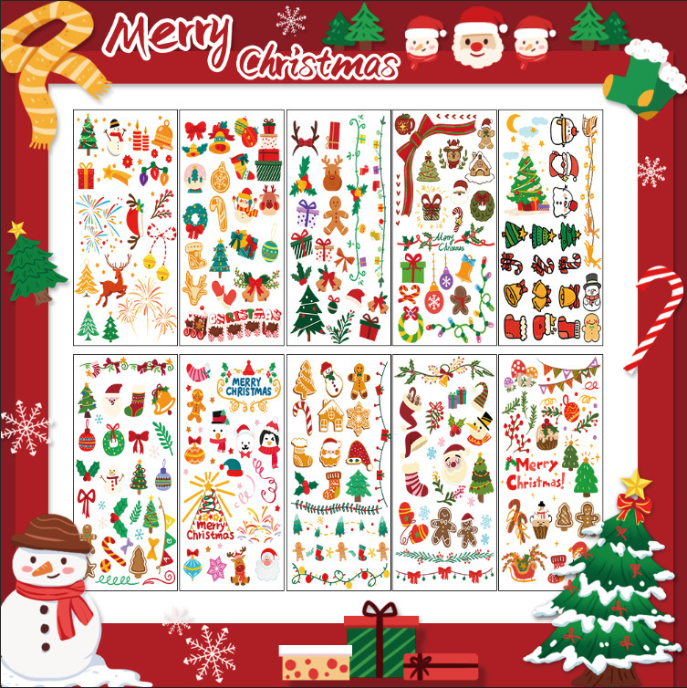 Cross-Border New Children's Cartoon Christmas Tattoo Stickers Cute Santa Claus Snowman Christmas Tree Temporary Tattoo Stickers
