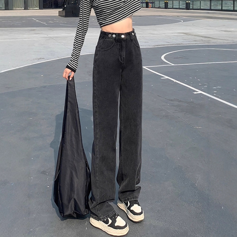 Black High-Waisted Straight-Leg Jeans for Women 2025 Spring and Autumn New Petite Loose Slimming Drape Floor-Length Straight Pants