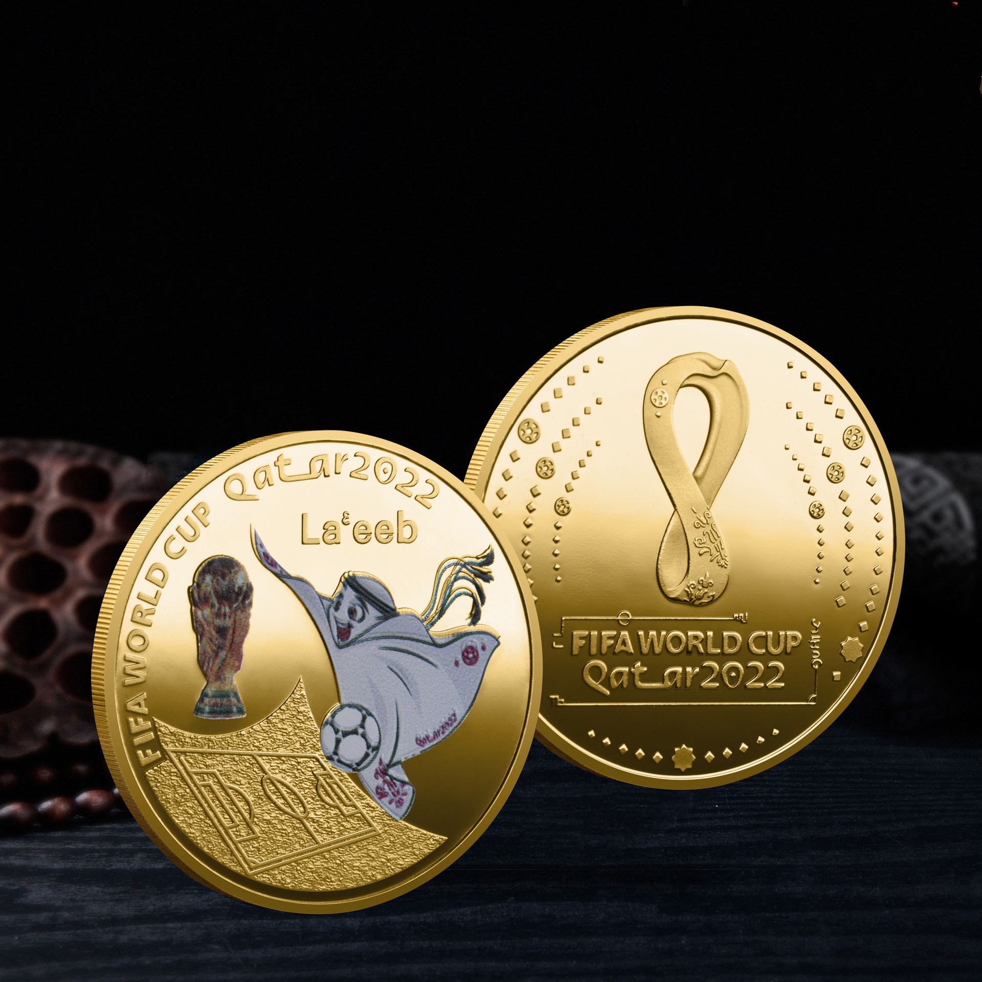 2022 Dubai Qatar Copa Mundial de Fútbol medallas conmemorativas chapadas en oro jugar monedas monedas conmemorativas creativas