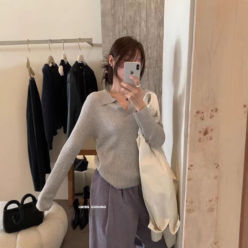 Contains 33% wool, Guangzhou Thirteen Lines imis*2026 Autumn Polo Collar Slimming Long Sleeve Knit Top for Women Contains 33% wool, Guangzhou Thirteen Lines imis*2026 Autumn Polo Collar Slimming Long Sleeve Knit Top for Women