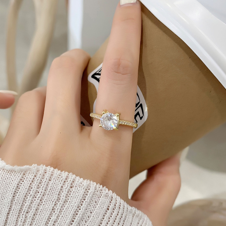 fashion micro-inlaid zircon heart square opening ring wholesale