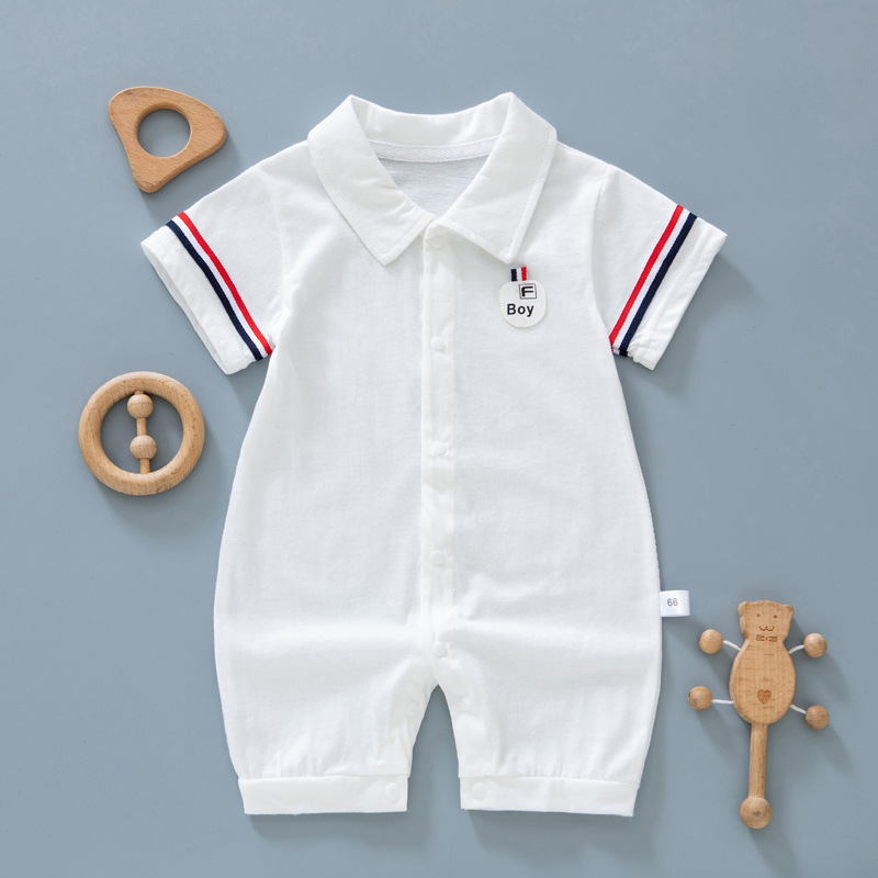 婴儿连体衣夏季薄款短袖新生儿衣服纯棉短袖哈衣06个月男宝宝夏装