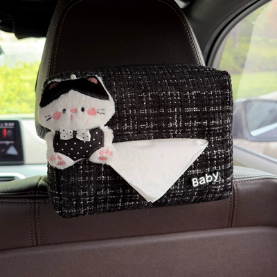 Cute cat car-mounted tissue box, Car tissue box/set - black-ears-bow-tie-catnew-chanel-style-tissue-box-black