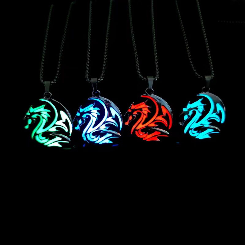 National Tide Style Retro Han Dynasty Dragon Totem Luminous Necklace Night Buddy Burgers Hip-Hop Luminous Men's Pendant