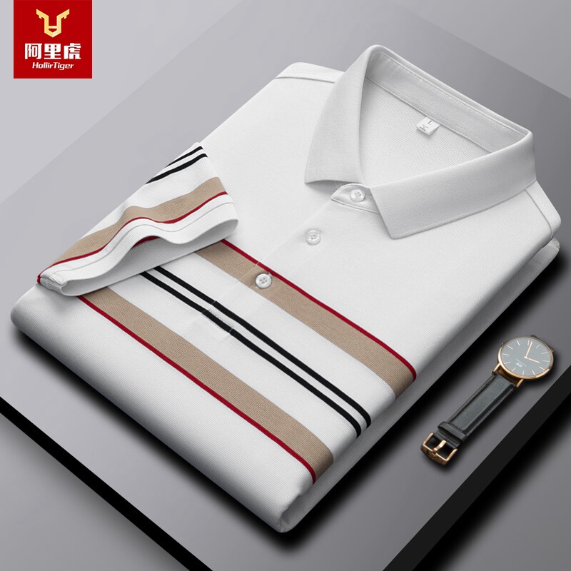 Men's Modal Pearl Cotton Summer Men's Striped Polo Shirt Business Casual Lapel Paul Short-sleeved Men's T-shirt
