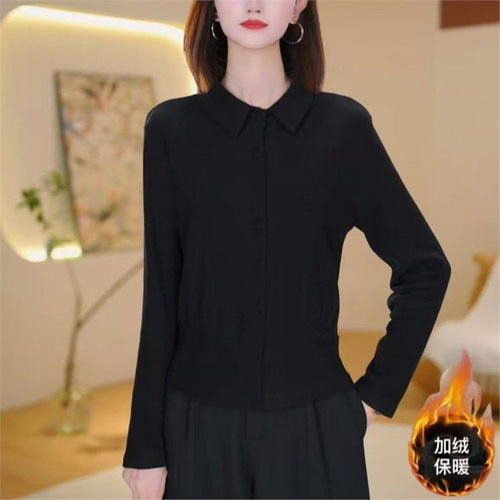 Dropshipping livestream bestseller: 2025 autumn/winter new fashion stylish Western-style double-faced one-piece velvet solid-color pullover shirt—trendy.