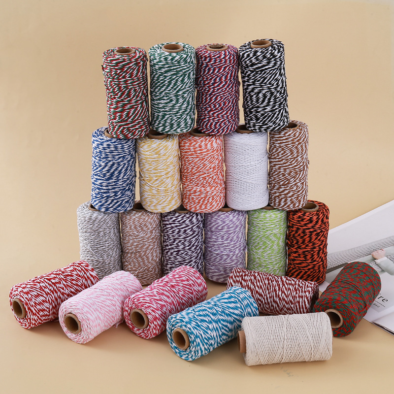 2mm Colorful Cotton Rope for Handmade DIY Projects, Red and White Double-Color Cotton Thread for Tags, Hanging Strings, Christmas Decorations, and Gift Box Ropes
