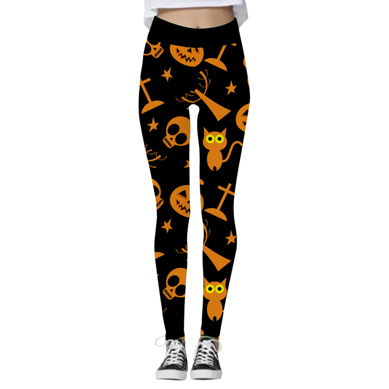 Cross-Border Halloween Series Women's Yoga Pants Pumpkin Skull 3D Printed Slim Yoga Fitness Pants Dropshipping