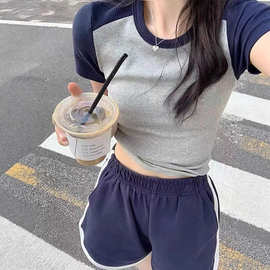 运动套装女2065夏季学生韩版宽松时尚短袖短裤休闲跑步服两件套潮