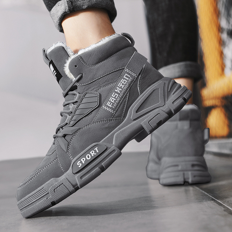 Nuevos zapatos de algodón de invierno, zapatos casuales con cordones de alta costura de moda para hombres, zapatos de herramientas para deportes al aire libre cálidos de terciopelo para estudiantes