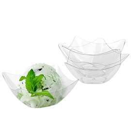 定制80ml花型甜品杯可加勺四方碟透明碗碟跨境PS硬塑dessertcup