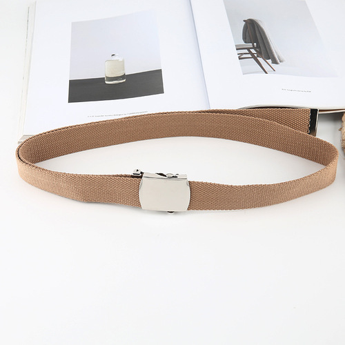 Smooth buckle woven canvas belt for women, simple and versatile solid color denim casual student pants belt wholesale