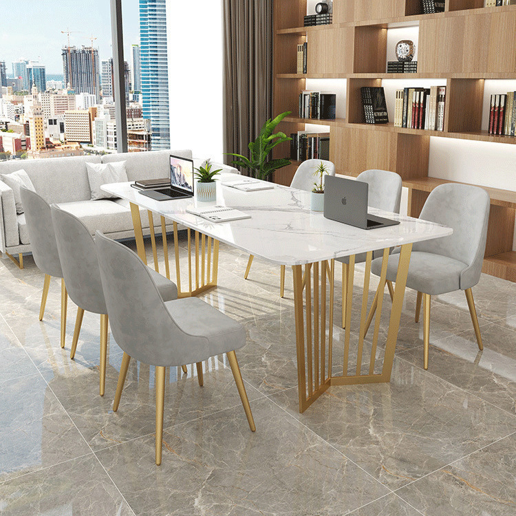 Modern Simple Marble Desk Company Multi-Person Meeting Negotiation Long Table Golden Iron Rock Board Computer Desk