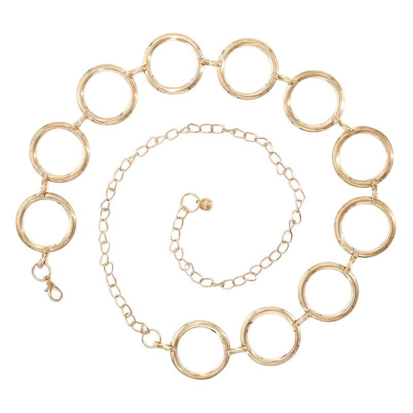Primavera y verano estilo coreano de moda elegante oro vestido de cadena de cintura de las mujeres metal decorativo cinturón de anillo grande entrega de una sola pieza de las mujeres