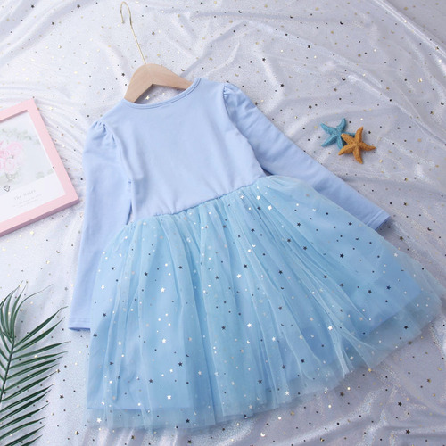 Frozen Princess Dress Girls Elsa Long Sleeve Baby Cotton Autumn Clothes Children's Puffy Gauze Skirt Birthday Dress Trendy