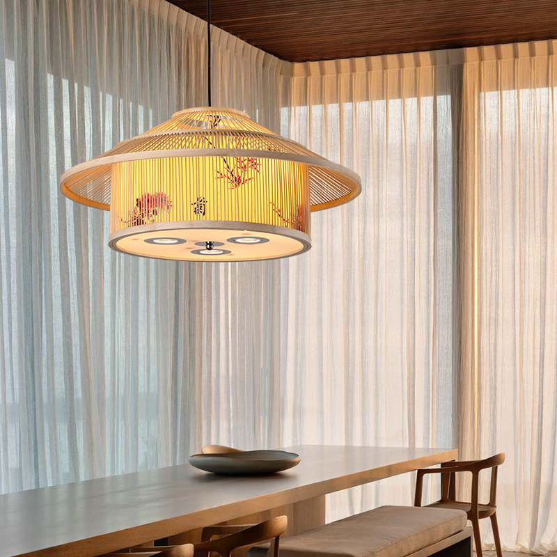 Moderno restaurante chino araña caja restaurante B & B té tatami olla caliente restaurante bambú tejido con lámparas de foco