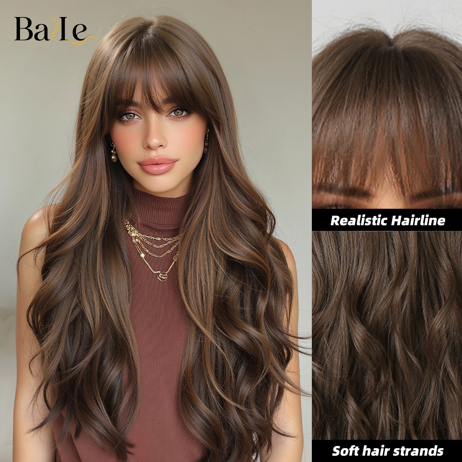 Marrón oscuro Qi Liuhai ondulado cabello largo ondulado seda de alta temperatura simulación cabello de alta temperatura estilo explosivo transfronterizo wigs