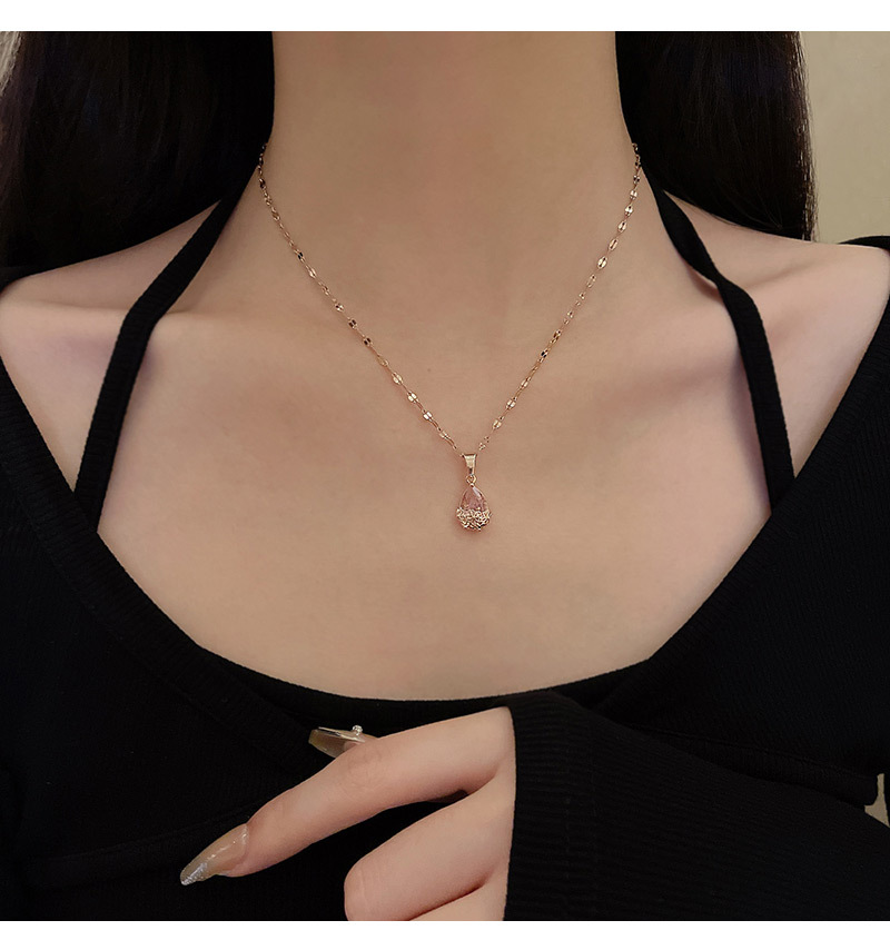 Fashion Water Droplets Titanium Steel Plating Inlay Zircon Pendant Necklace 1 Piece