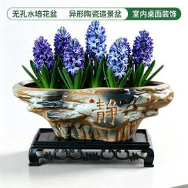 源头工厂禅意水培花盆无孔异形造景盆办公室茶桌铜钱草绿萝盆栽盆