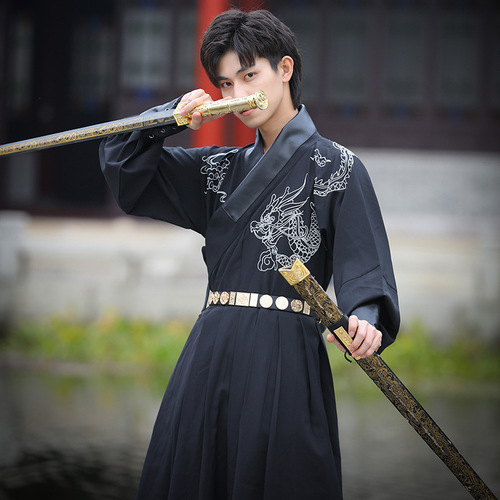 Ethnic style Hanfu for men [Chinese Dragon] Jin Yi Wei belly black martial arts straight sleeve flying fish suit domineering performance suit