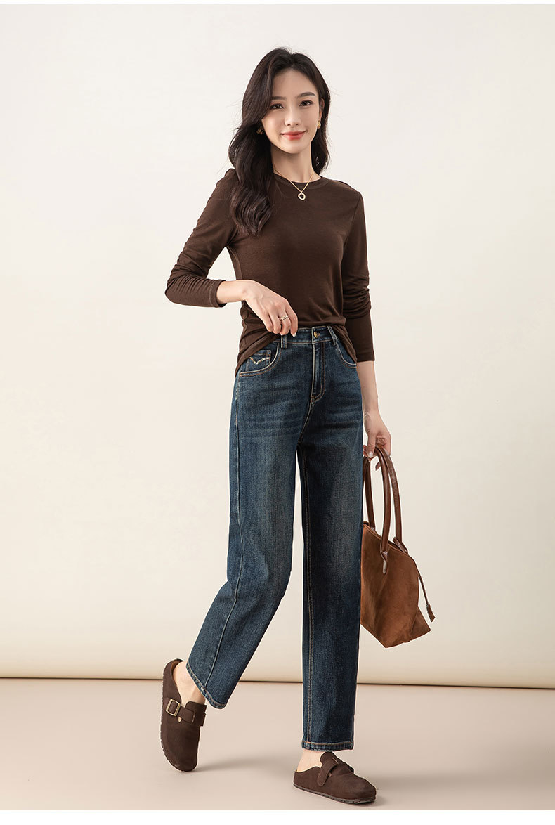 Quần jeans nữ ống côn cạp cao chất liệu Lyocell mềm mại màu xanh vintage — màu xanh chi tiết 26