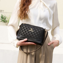 千姿狐2024新款时尚百搭女包包三拉宽底大容量格纹拼接单肩斜挎包