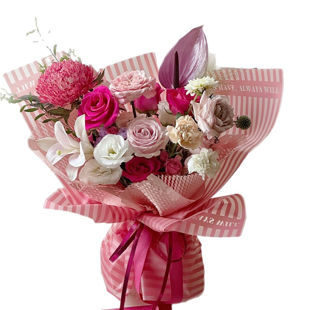 Día de San Valentín nuevo papel de embalaje impermeable, papel de lija, te amo como un regalo, papel de embalaje, flores, ramo de flores, materiales de embalaje